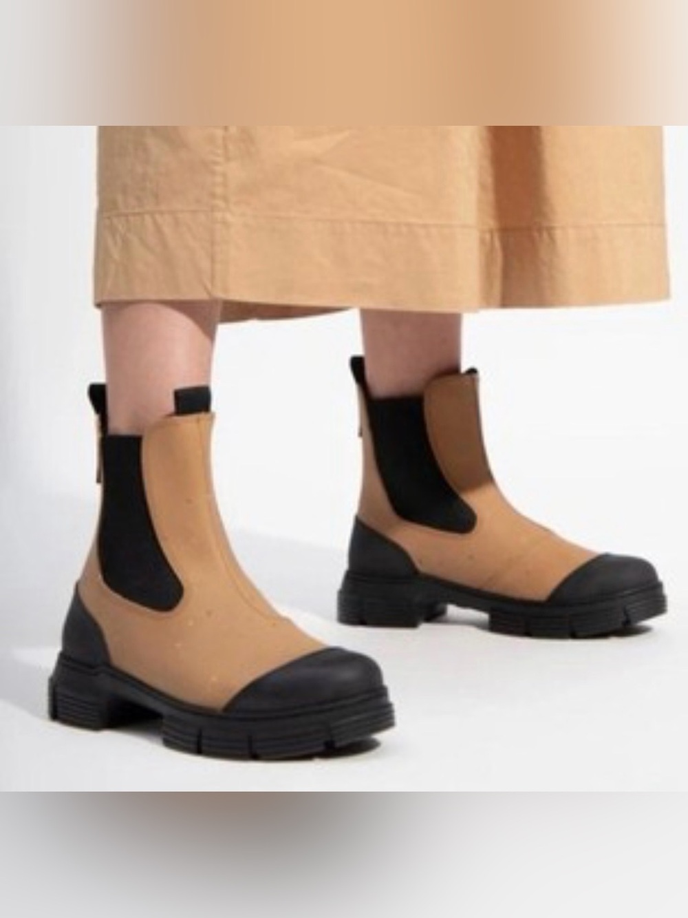 Ganni Tan and Black Chelsea Boots